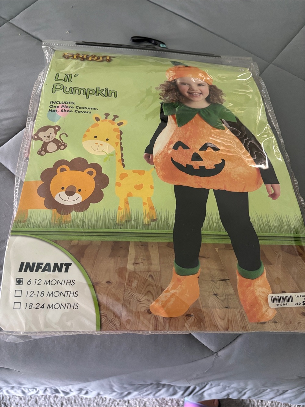 Spirit Orange Pumpkin Costume with Green Trim Hat & Shoe Covers